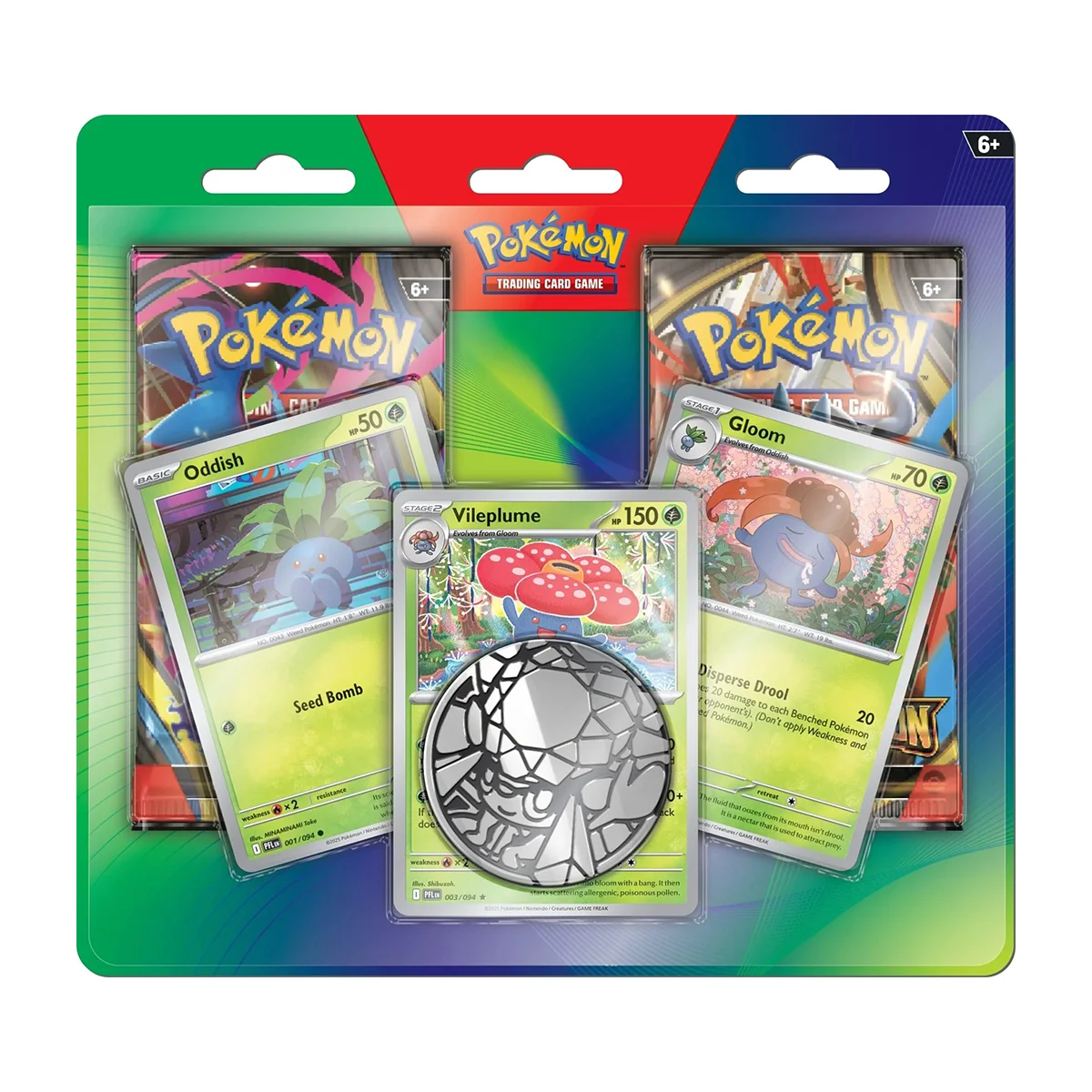 Oddish, Gloom & Vileplume Cards with 2 Booster Packs & Coin